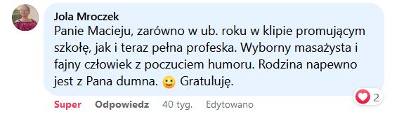 Panie Macieju, zarówno w ub. roku w klipie promującym szkołę, jak i teraz pełna profeska. Wyborny masażysta i fajny człowiek z poczuciem humoru.