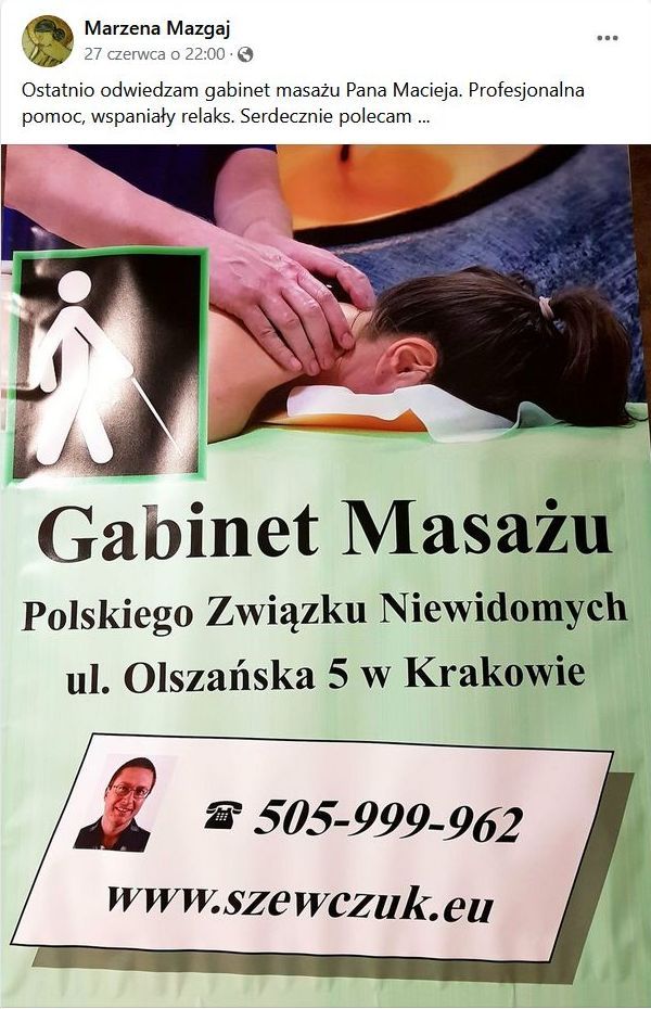 Ostatnio odwiedzam gabinet masażu Pana Macieja. Profesjonalna pomoc, wspaniały relaks. Serdecznie polecam...